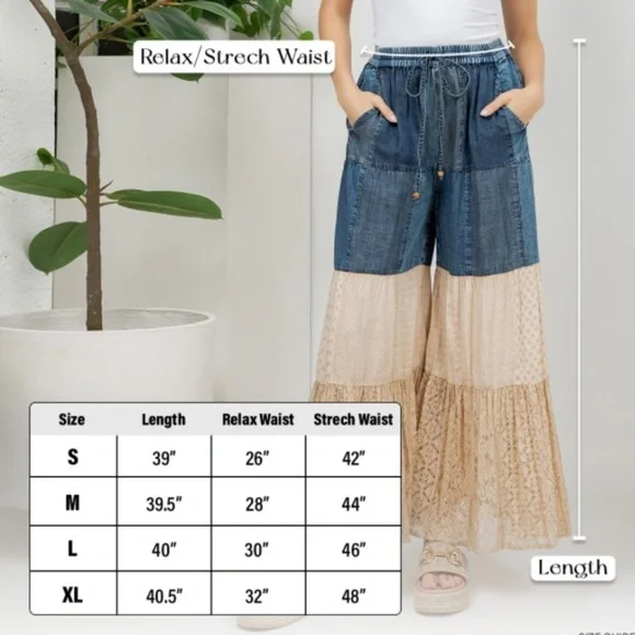 YTS8–Elegant Denim and Lace Flare Jeans - Picture 3 of 4